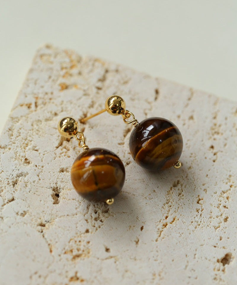 Tiger's Eye Stone Drop Earrings - floysun