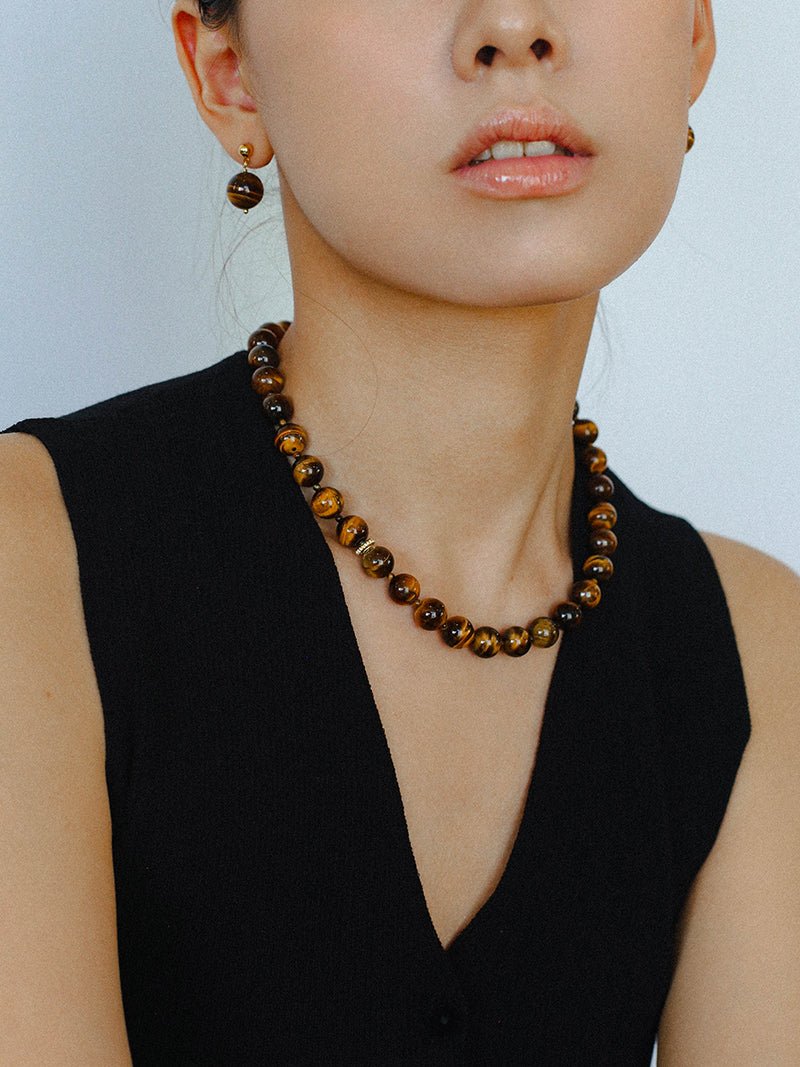 Tiger's Eye Stone Drop Earrings - floysun