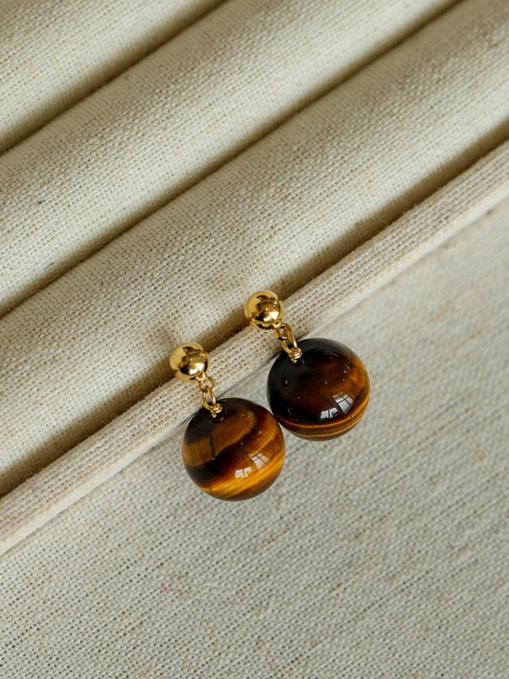 Tiger's Eye Stone Drop Earrings - floysun