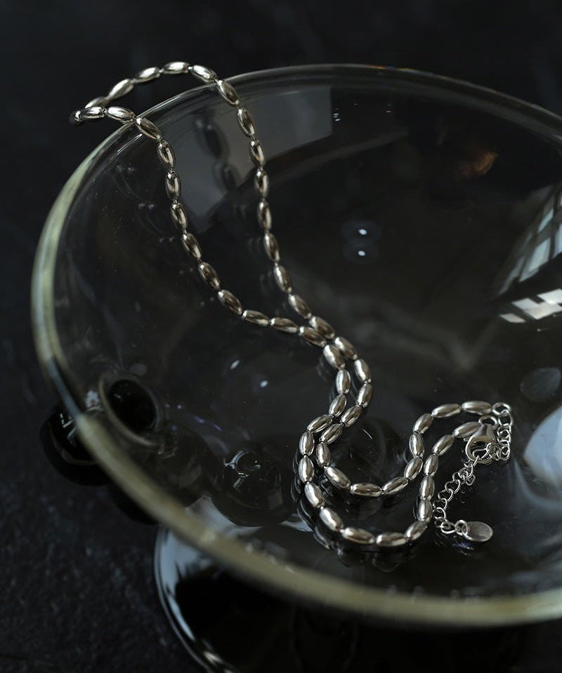 Tiny Silver Beans and Olive Beads Layered Necklace - floysun