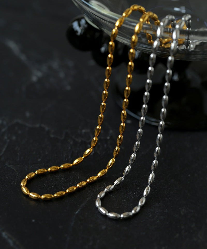 Tiny Silver Beans and Olive Beads Layered Necklace - floysun