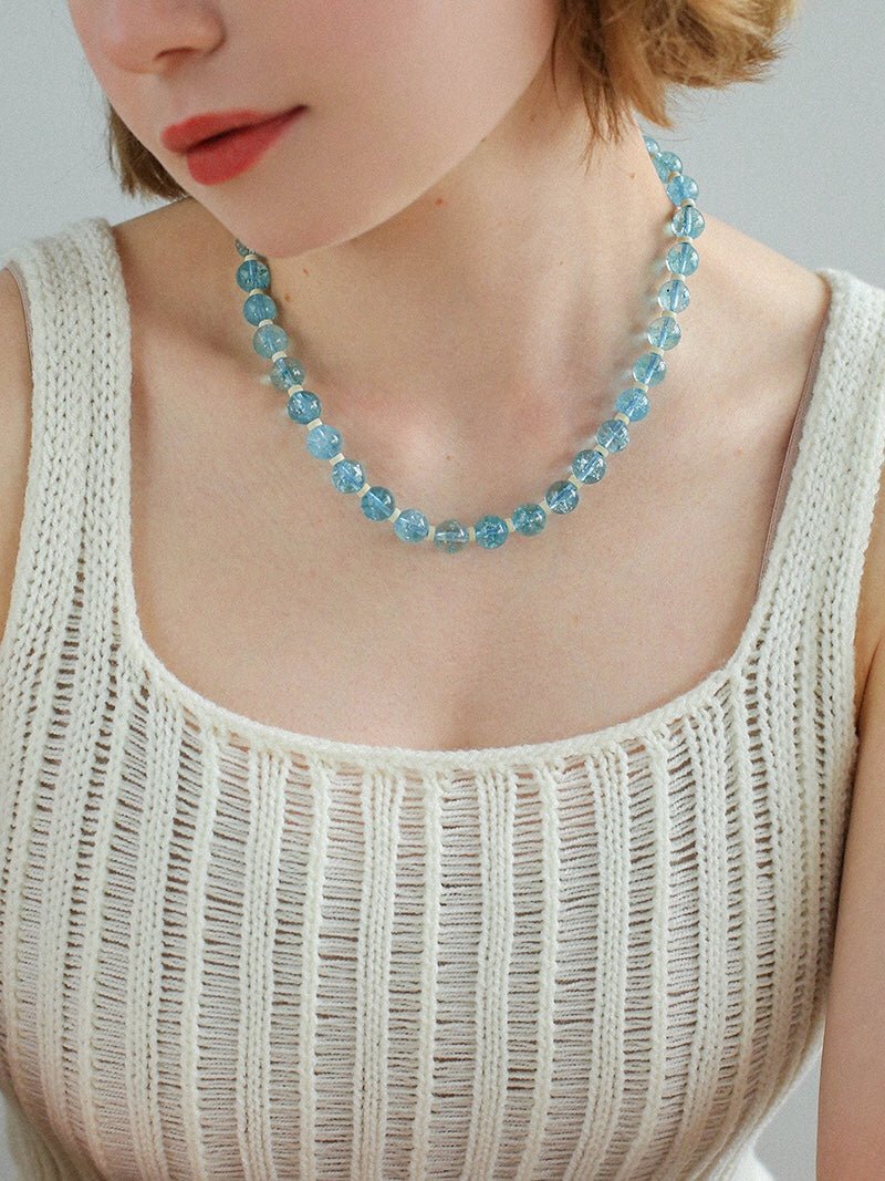 Tranquil Sky Blue Burst Crystal Necklace - floysun