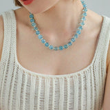 Tranquil Sky Blue Burst Crystal Necklace - floysun