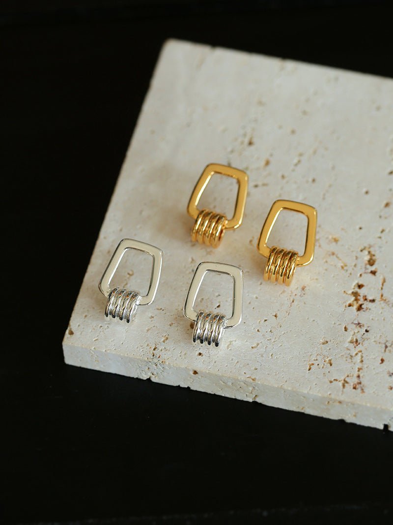 Trapezoidal Geometric Striped Earrings - floysun