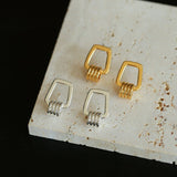 Trapezoidal Geometric Striped Earrings - floysun