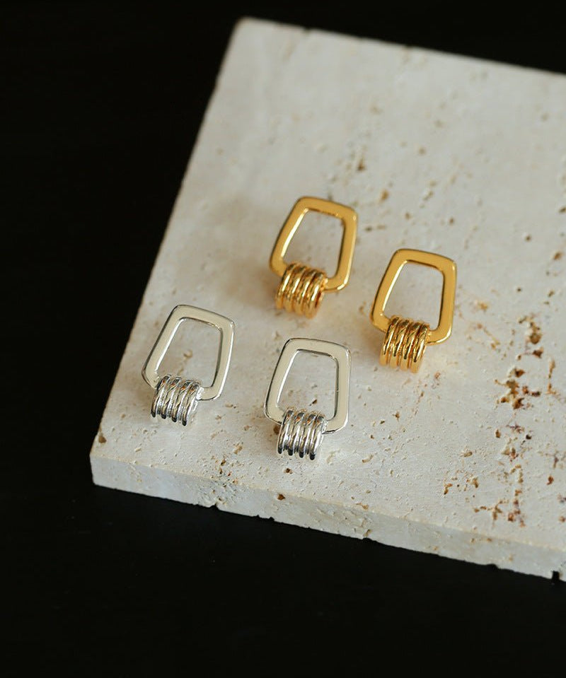 Trapezoidal Geometric Striped Earrings - floysun