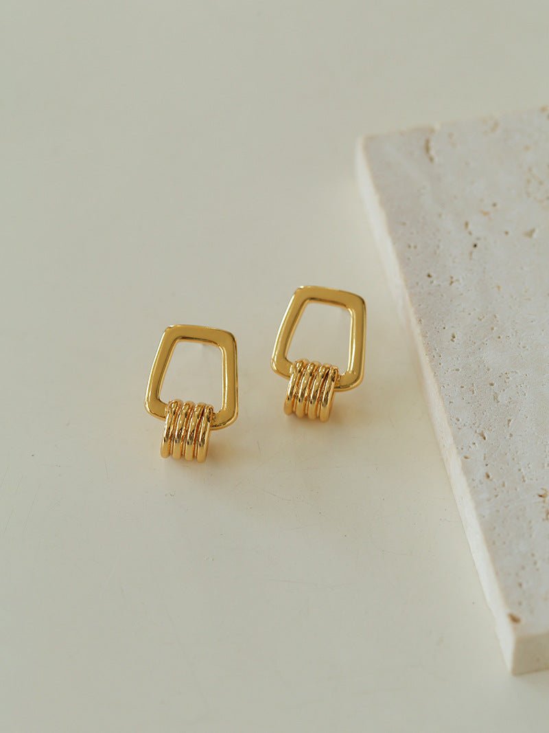 Trapezoidal Geometric Striped Earrings - floysun