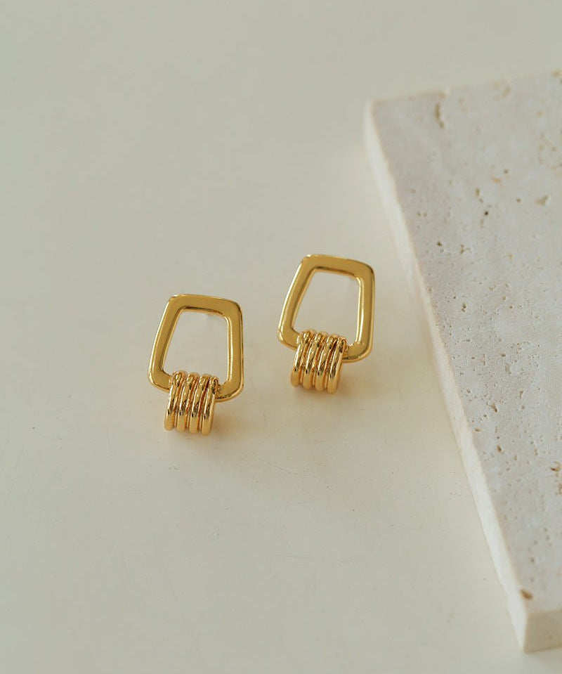 Trapezoidal Geometric Striped Earrings - floysun