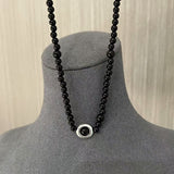 Tree Hole Design Ebony Bead 925 Sterling Silver Necklace - floysun