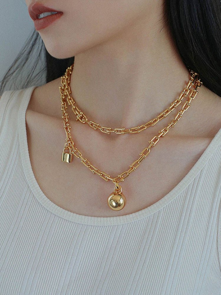 Trendy Gold Plated U - shaped Thick Chain Necklace - floysun