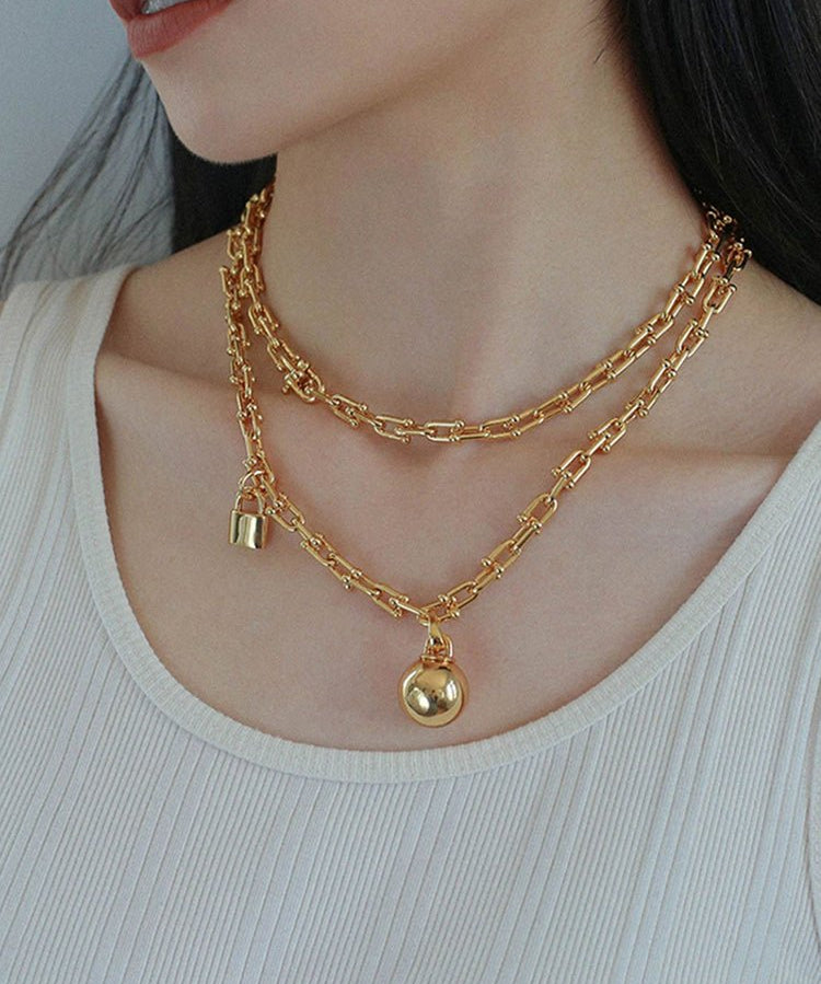 Trendy Gold Plated U - shaped Thick Chain Necklace - floysun