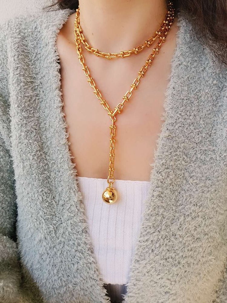 Trendy Gold Plated U - shaped Thick Chain Necklace - floysun