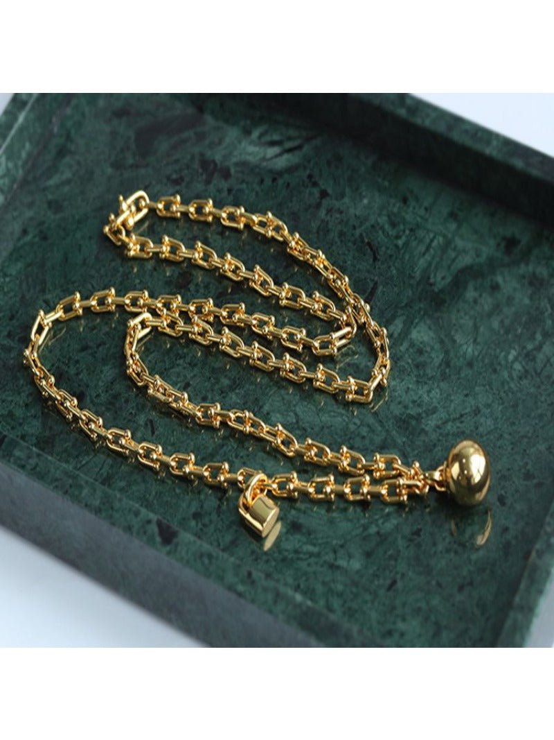 Trendy Gold Plated U - shaped Thick Chain Necklace - floysun