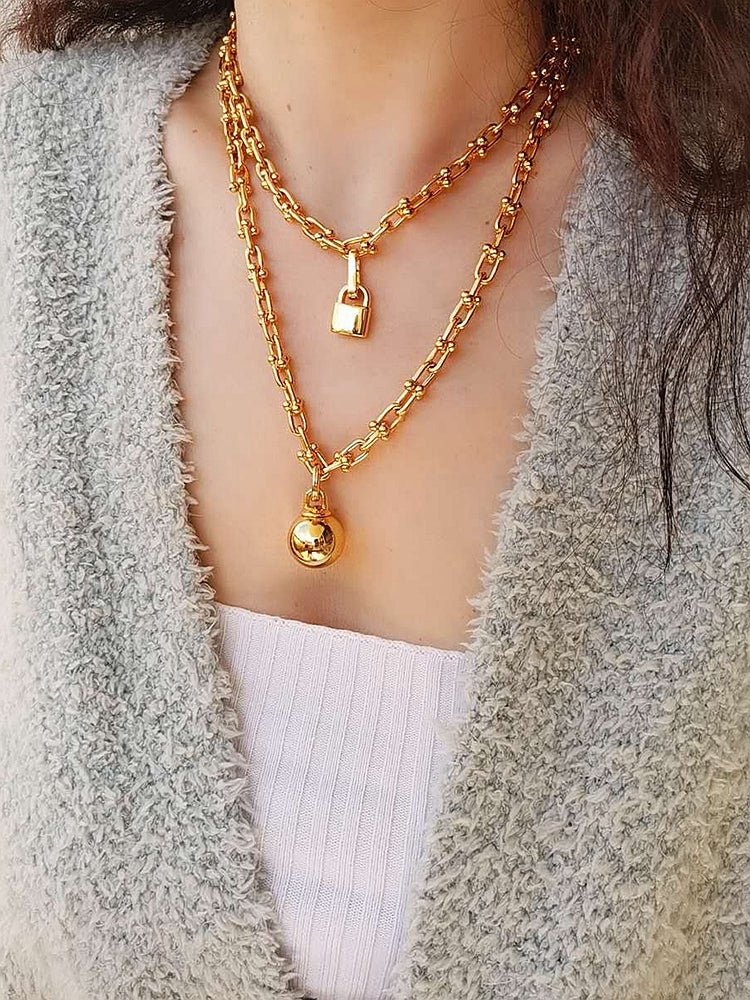 Trendy Gold Plated U - shaped Thick Chain Necklace - floysun