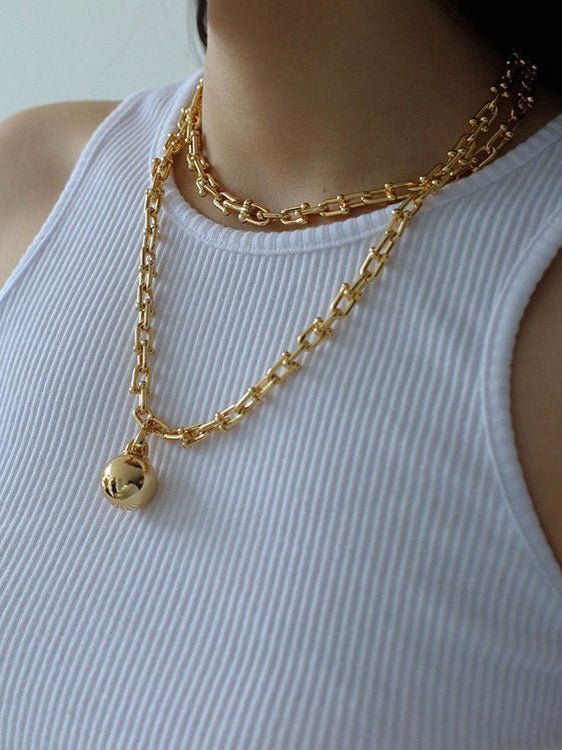 Trendy Gold Plated U - shaped Thick Chain Necklace - floysun