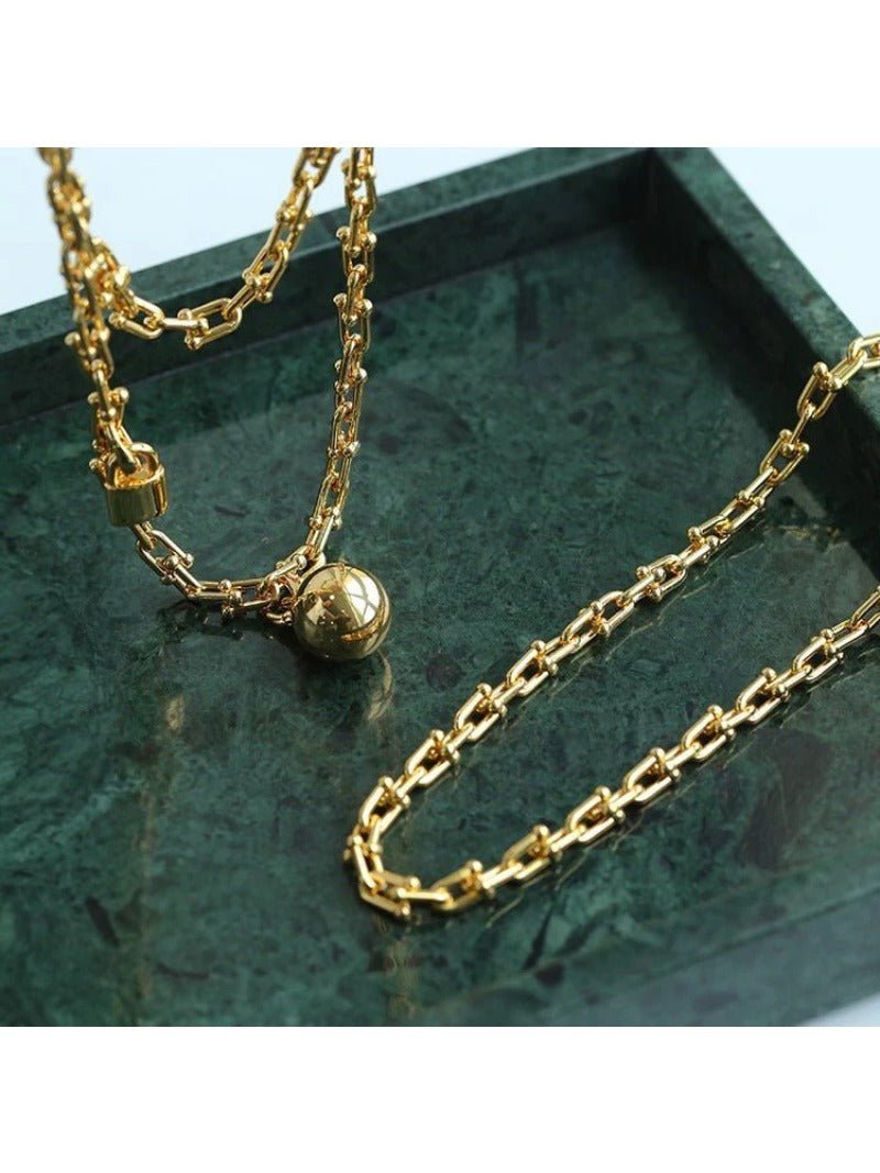 Trendy Gold Plated U - shaped Thick Chain Necklace - floysun