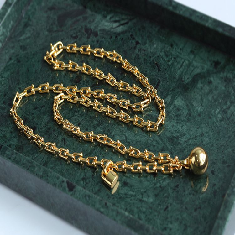 Trendy Gold Plated U - shaped Thick Chain Necklace - floysun