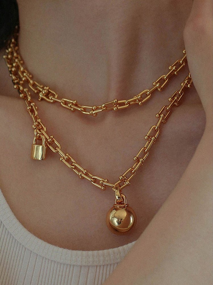 Trendy Gold Plated U - shaped Thick Chain Necklace - floysun