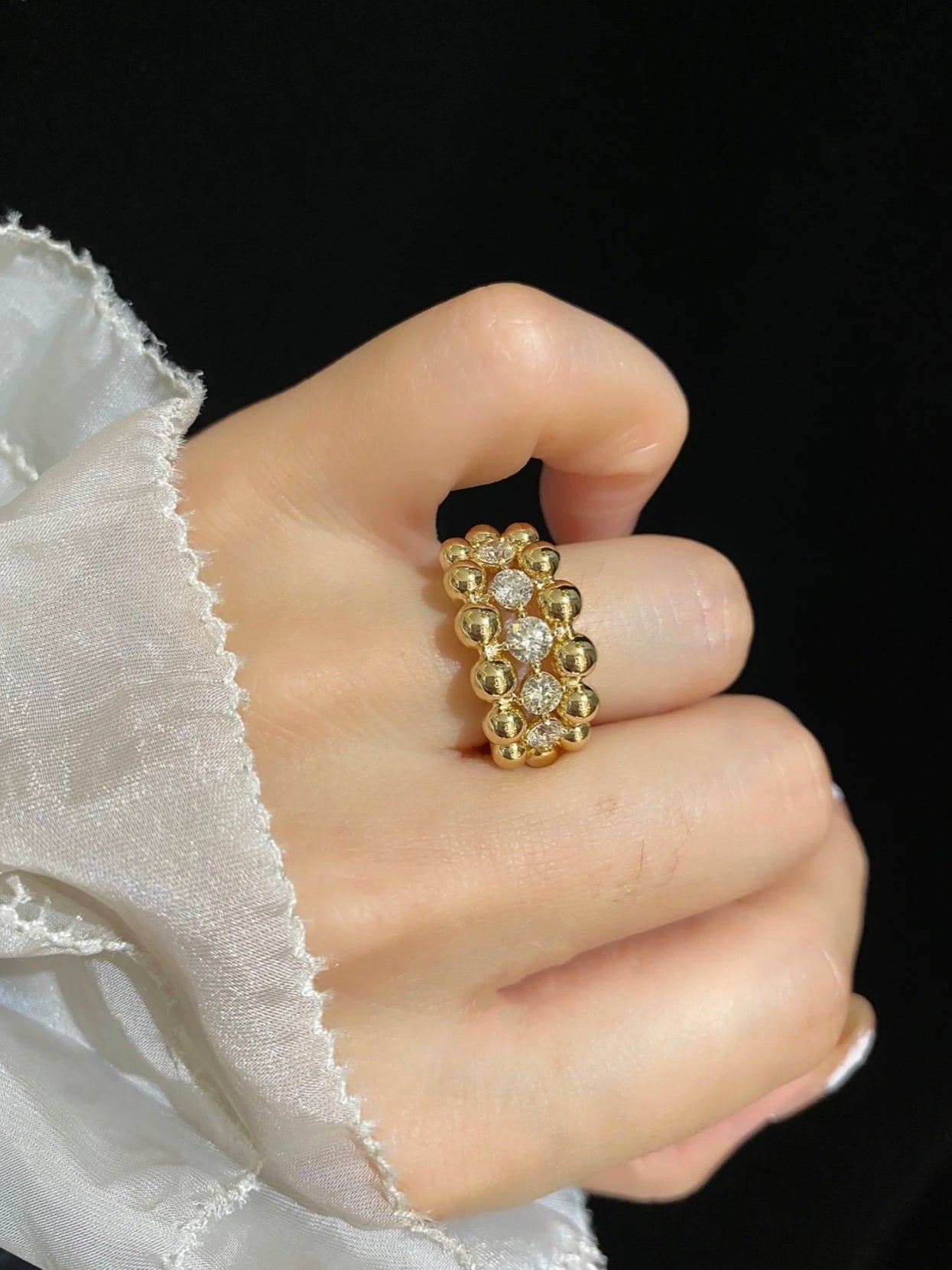 Triple Layer Classic Bubble Diamond Ring - floysun