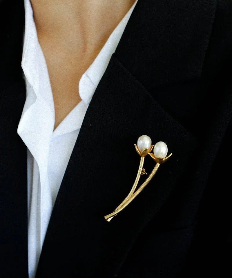 Tulip Freshwater Pearl Brooch Pins - floysun