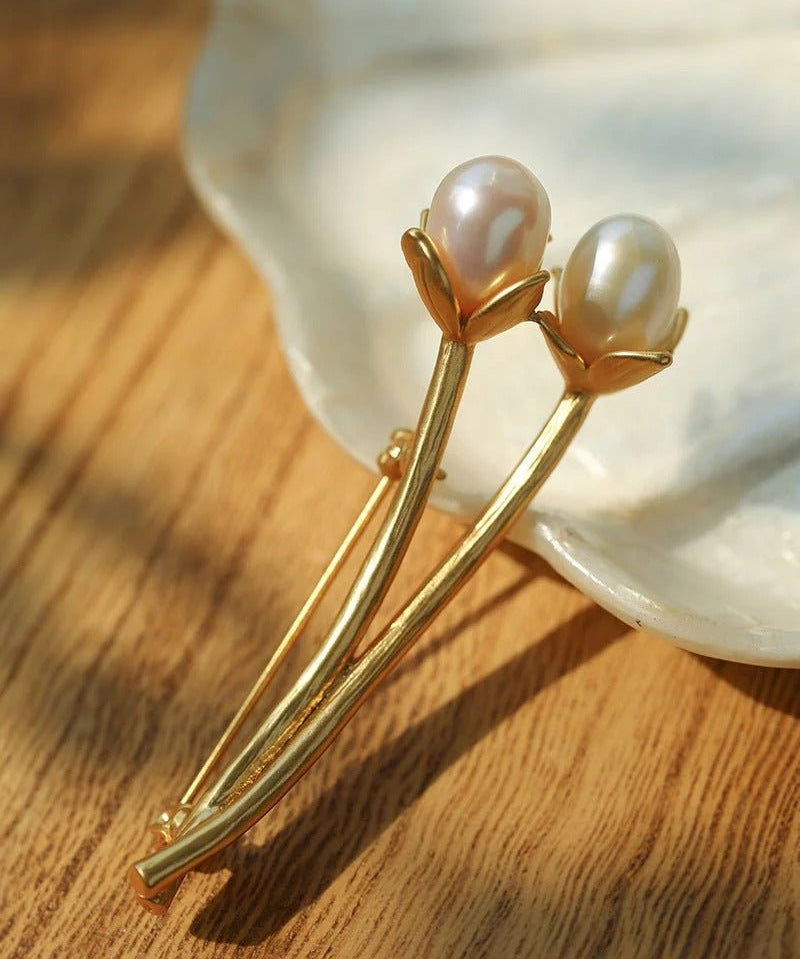 Tulip Freshwater Pearl Brooch Pins - floysun