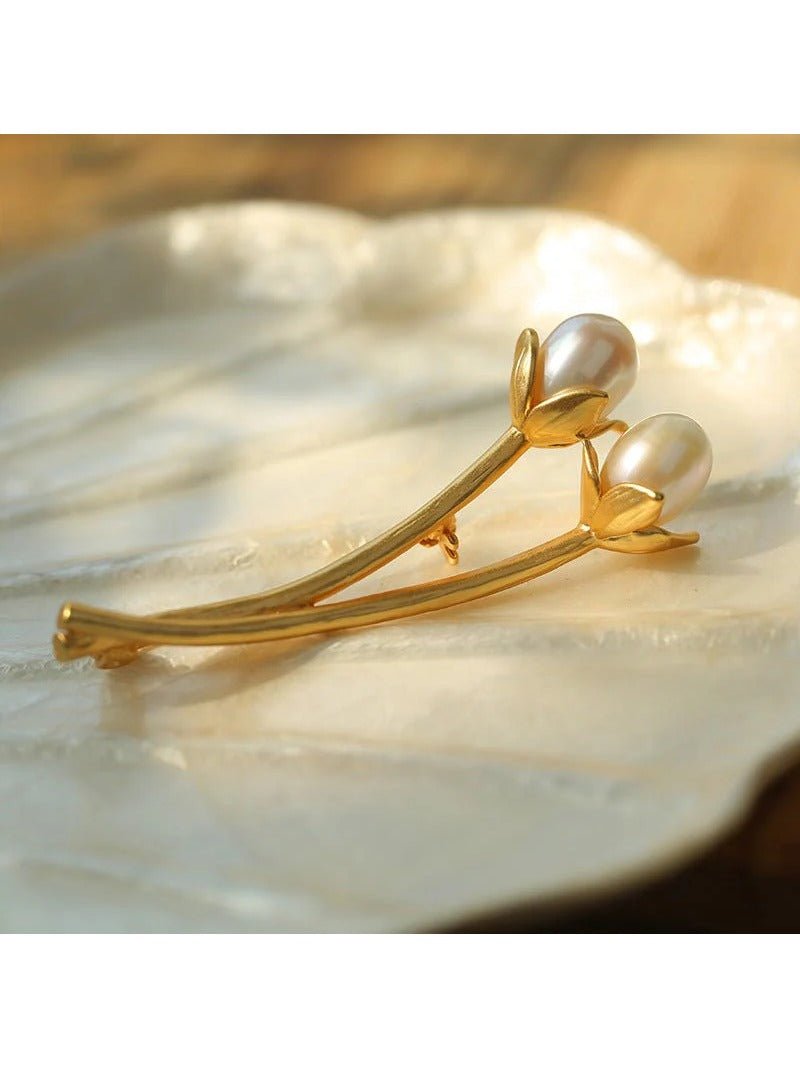 Tulip Freshwater Pearl Brooch Pins - floysun