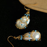 Turquoise & Baroque Pearl Pendant Earrings - floysun