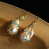 Turquoise & Baroque Pearl Pendant Earrings - floysun