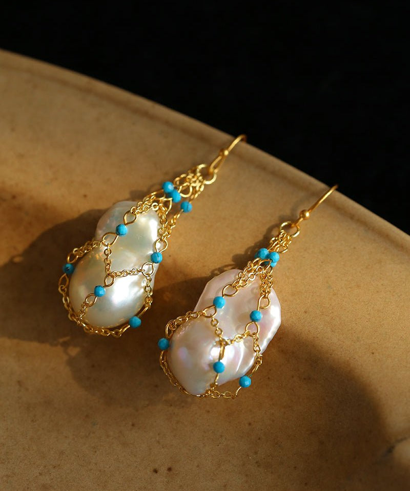 Turquoise & Baroque Pearl Pendant Earrings - floysun