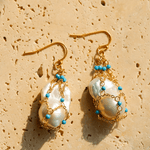 Turquoise & Baroque Pearl Pendant Earrings - floysun