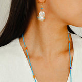 Turquoise & Baroque Pearl Pendant Earrings - floysun