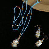 Turquoise & Baroque Pearl Pendant Earrings - floysun