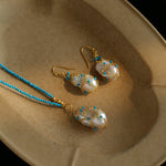 Turquoise & Baroque Pearl Pendant Net Necklace - floysun