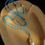 Turquoise & Baroque Pearl Pendant Net Necklace - floysun