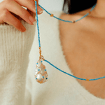 Turquoise & Baroque Pearl Pendant Net Necklace - floysun