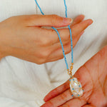 Turquoise & Baroque Pearl Pendant Net Necklace - floysun