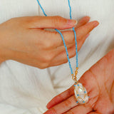 Turquoise & Baroque Pearl Pendant Net Necklace - floysun