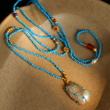 Turquoise & Baroque Pearl Pendant Net Necklace - floysun