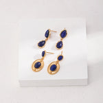 Two Drop - shaped Gold Lapis Lazuli Earrings - floysun