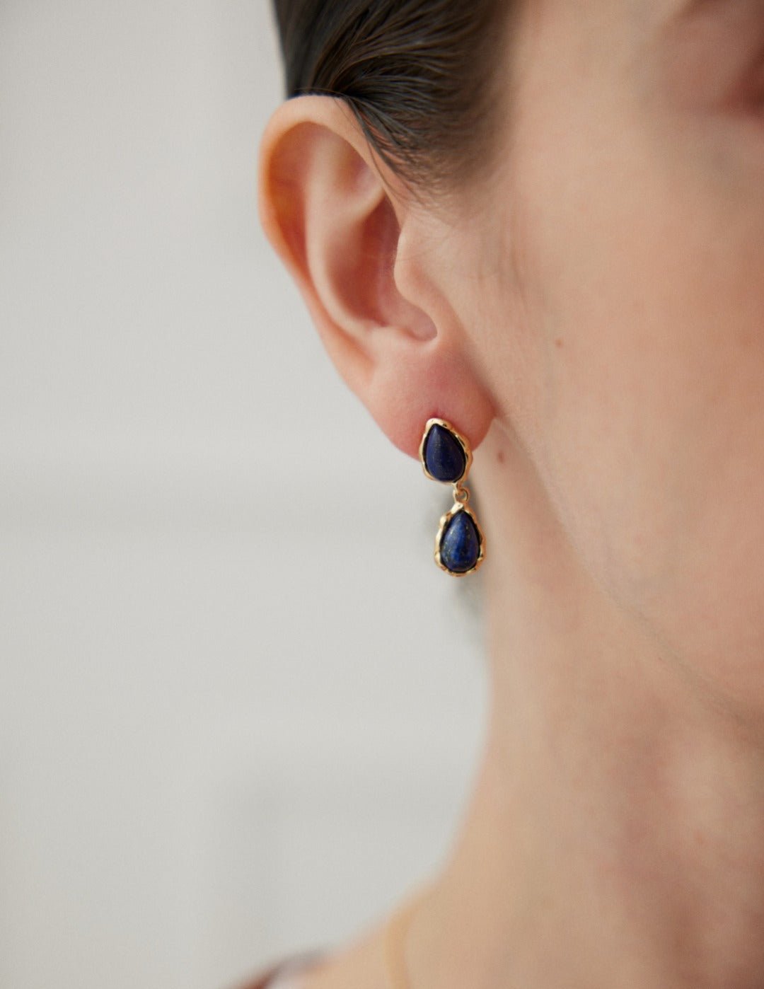 Two Drop - shaped Gold Lapis Lazuli Earrings - floysun