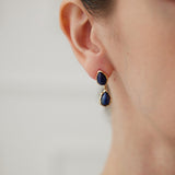 Two Drop - shaped Gold Lapis Lazuli Earrings - floysun