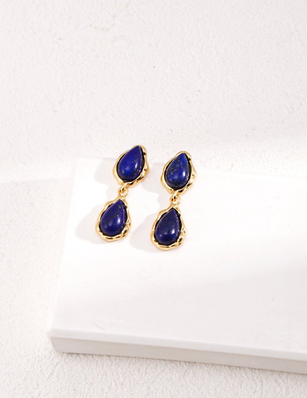 Two Drop - shaped Gold Lapis Lazuli Earrings - floysun