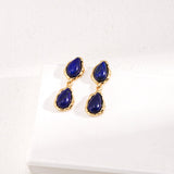 Two Drop - shaped Gold Lapis Lazuli Earrings - floysun