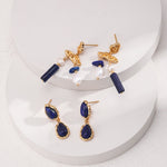 Two Drop - shaped Gold Lapis Lazuli Earrings - floysun