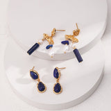 Two Drop - shaped Gold Lapis Lazuli Earrings - floysun