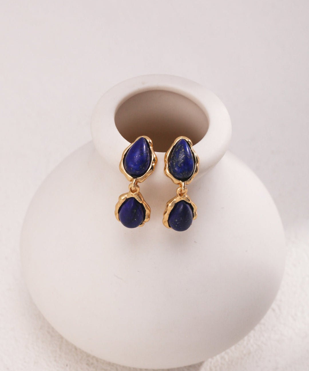 Two Drop - shaped Gold Lapis Lazuli Earrings - floysun