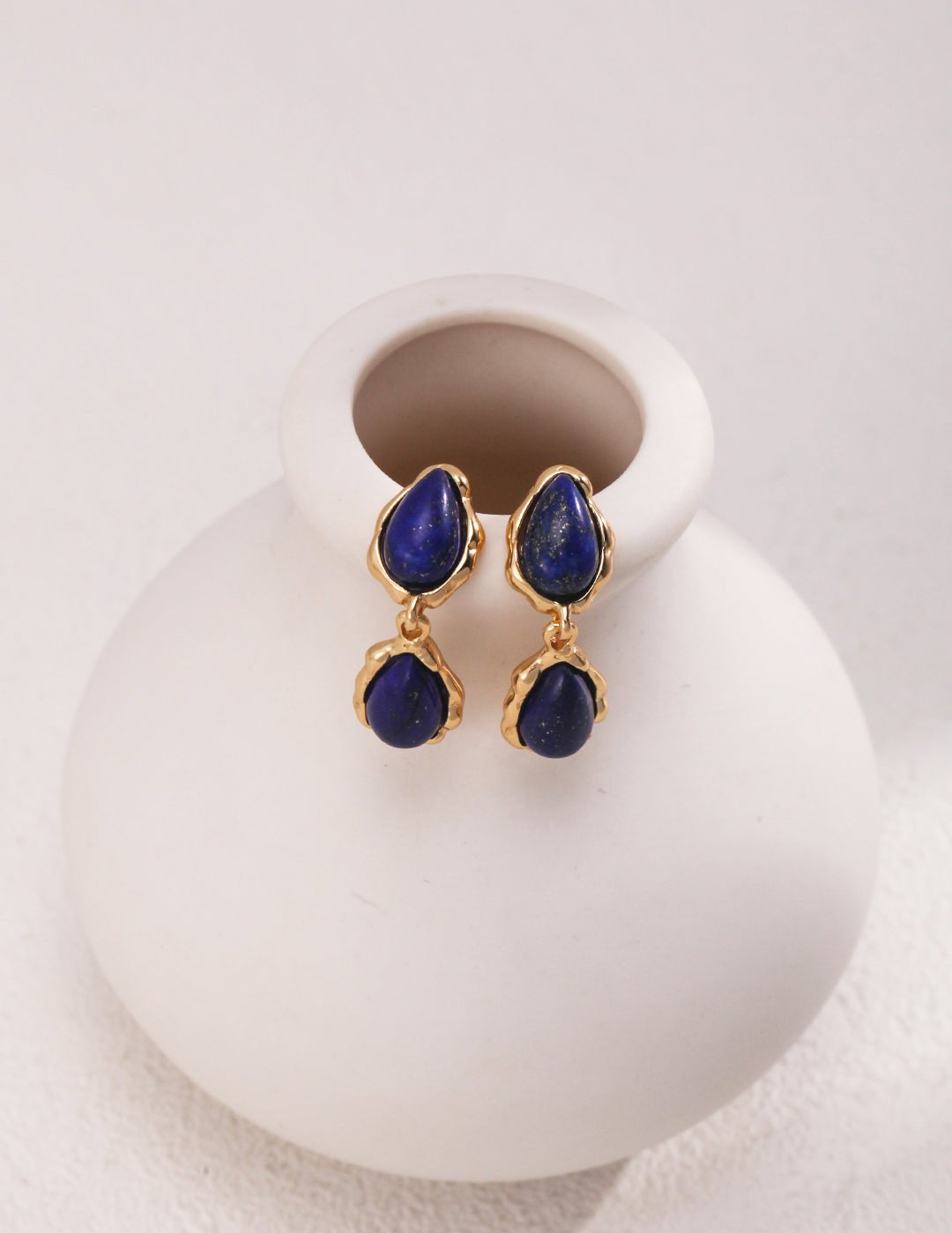 Two Drop - shaped Gold Lapis Lazuli Earrings - floysun