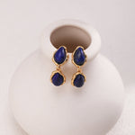 Two Drop - shaped Gold Lapis Lazuli Earrings - floysun