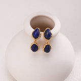 Two Drop - shaped Gold Lapis Lazuli Earrings - floysun