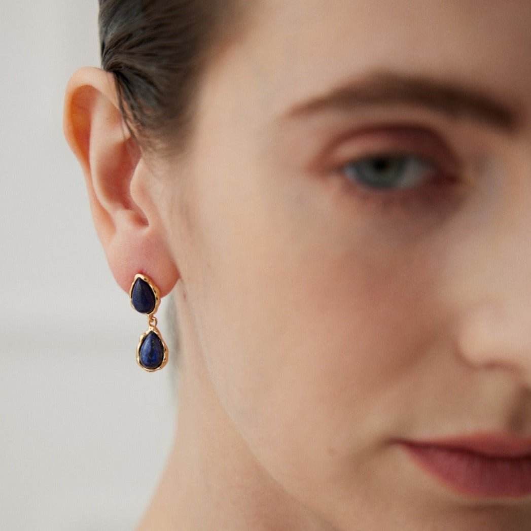 Two Drop-shaped Gold Lapis Lazuli Earrings - floysun